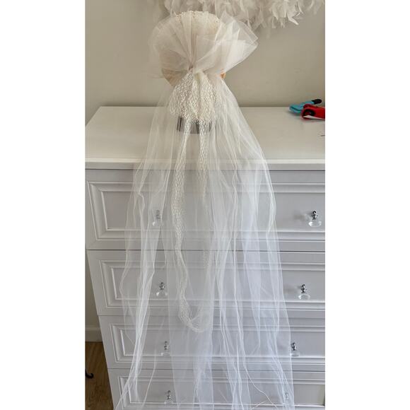 Vintage Faux Pearl Beaded Bridal Wedding Veil Juliet Cap Lace Tulle Bow Romantic main image 5